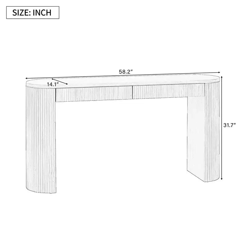 Consolle da 147,8 cm con Gambe Robuste Ad Arco Regolabili, Tavolo da Ingresso con Ampio Piano e Doppio Cassetto, Tavolino d'Appoggio per Soggiorno