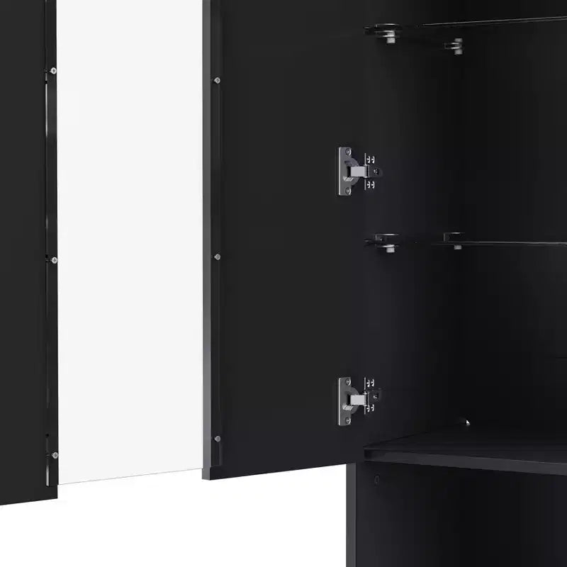 Meuble TV moderne avec lumières LED pour téléviseur de 75 pouces, table console multimédia avec étagères en verre trempé et foyer non chauffant