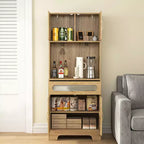 Credenza alta a colonna indipendente da 170/180 cm, mobile bar, credenza a buffet per cucina e sala da pranzo, naturale 4A - ModernLuxe