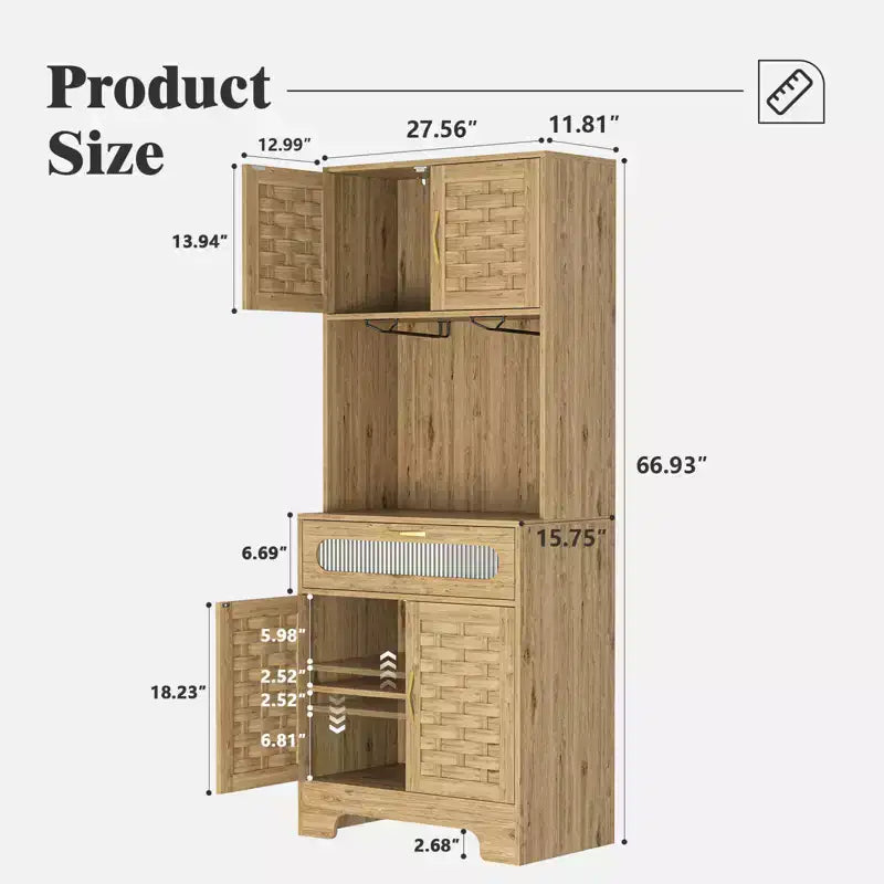 Credenza alta a colonna indipendente da 170/180 cm, mobile bar, credenza a buffet per cucina e sala da pranzo, naturale 4A - ModernLuxe