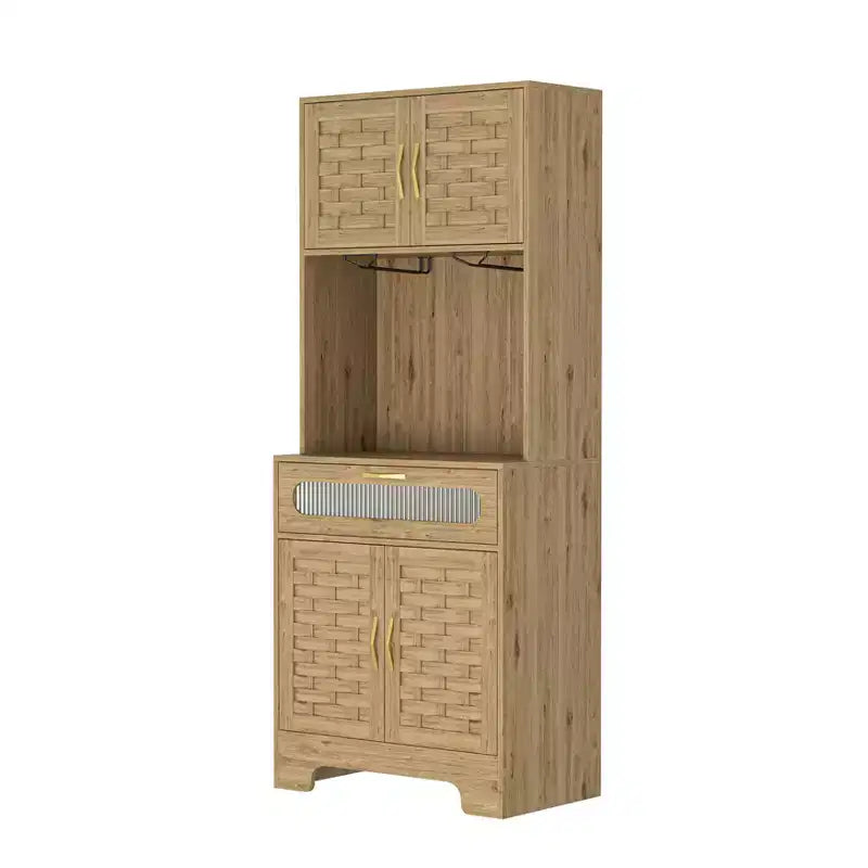 Credenza alta a colonna indipendente da 170/180 cm, mobile bar, credenza a buffet per cucina e sala da pranzo, naturale 4A - ModernLuxe