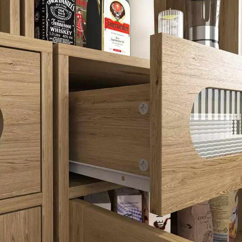 Credenza alta a colonna indipendente da 170/180 cm, mobile bar, credenza a buffet per cucina e sala da pranzo, naturale 4A - ModernLuxe