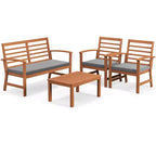 Costway Ensemble de Meubles d'extérieur 4 Pièces avec Coussins Souples Cadre en Bois d'Acacia Stable Blanc/Marine/Gris