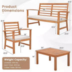 Costway Ensemble de Meubles d'extérieur 4 Pièces avec Coussins Souples Cadre en Bois d'Acacia Stable Blanc/Marine/Gris