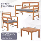 Costway Ensemble de Meubles d'extérieur 4 Pièces avec Coussins Souples Cadre en Bois d'Acacia Stable Blanc/Marine/Gris