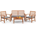 Costway Ensemble de Meubles d'extérieur 4 Pièces avec Coussins Souples Cadre en Bois d'Acacia Stable Blanc/Marine/Gris