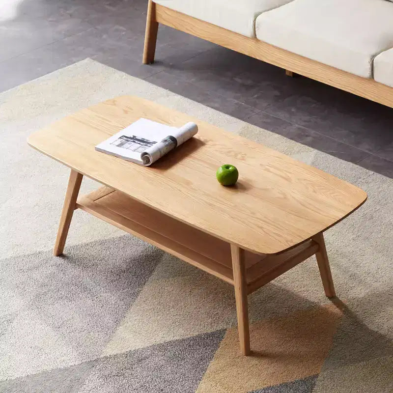 Table basse rectangulaire en bois de chêne massif moderne avec étagère de rangement GDFStudio Wright