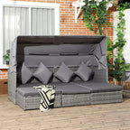 Outsunny Set Divano Rattan da Esterno a 4 Pezzi con Tettuccio Regolabile, Salotto da Giardino in Vimini con Tavolino Regolabile in Altezza e Cuscini