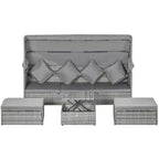 Outsunny Set Divano Rattan da Esterno a 4 Pezzi con Tettuccio Regolabile, Salotto da Giardino in Vimini con Tavolino Regolabile in Altezza e Cuscini