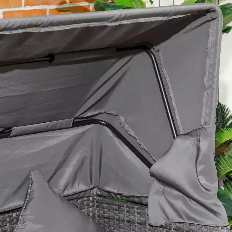 Outsunny Set Divano Rattan da Esterno a 4 Pezzi con Tettuccio Regolabile, Salotto da Giardino in Vimini con Tavolino Regolabile in Altezza e Cuscini