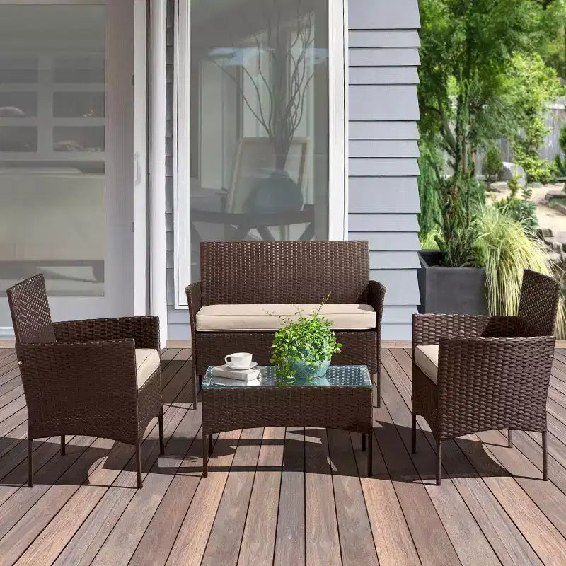 Set di mobili da giardino in rattan Pure Garden 4 pezzi