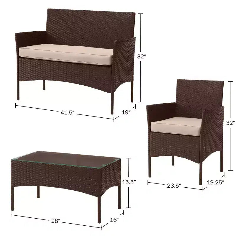 Set di mobili da giardino in rattan Pure Garden 4 pezzi