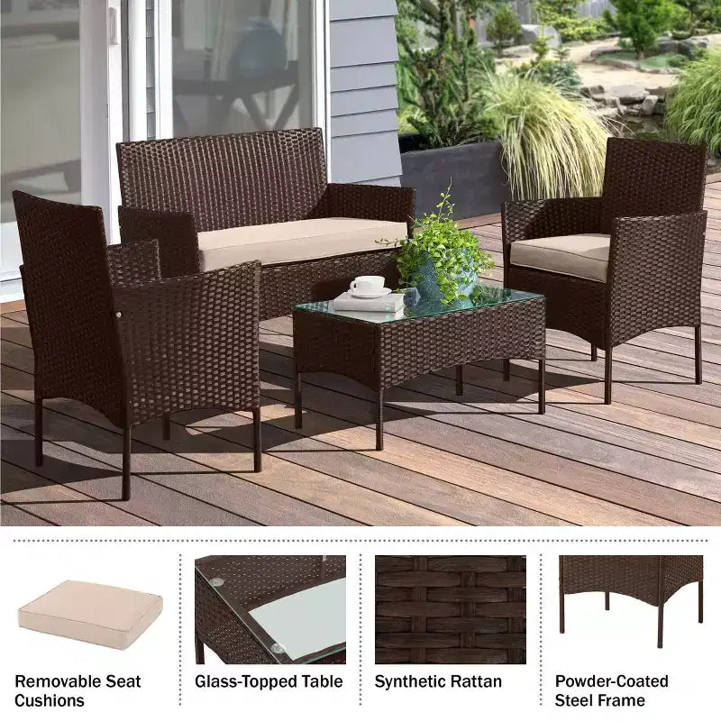 Set di mobili da giardino in rattan Pure Garden 4 pezzi