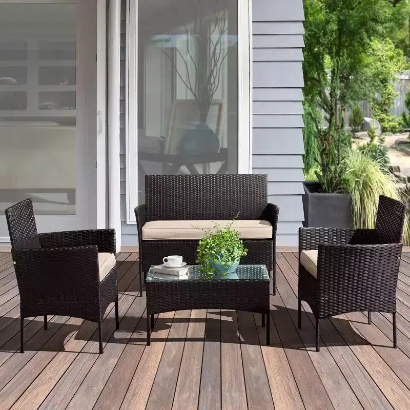 Set di mobili da giardino in rattan Pure Garden 4 pezzi