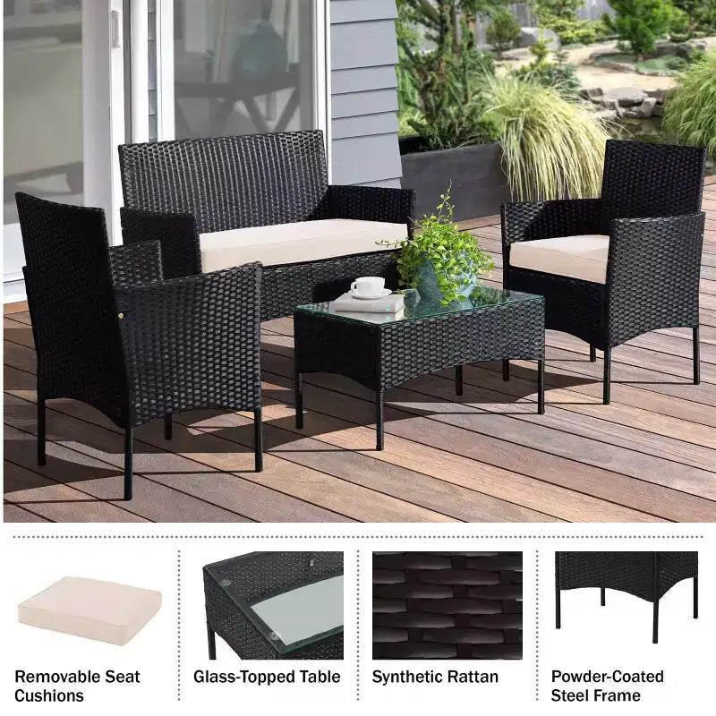 Set di mobili da giardino in rattan Pure Garden 4 pezzi