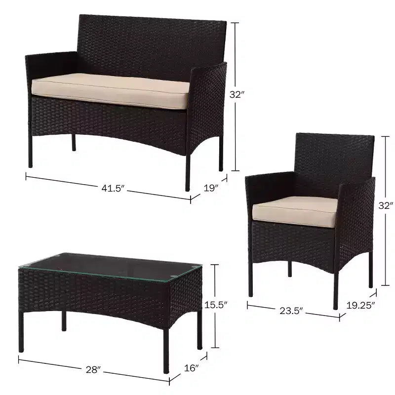 Set di mobili da giardino in rattan Pure Garden 4 pezzi