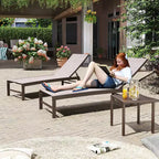 Crestlive Products Ensemble de 3 chaises longues d'extérieur en métal et table d'appoint pour terrasse
