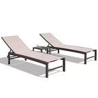 Crestlive Products Ensemble de 3 chaises longues d'extérieur en métal et table d'appoint pour terrasse