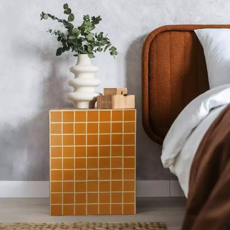 Tavolino rettangolare moderno in ceramica piastrellata in stile bohémien