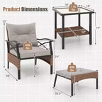 Set da giardino Costway 5 pezzi con tavolino da caffè a 2 livelli e 2 pouf con cuscini inclusi