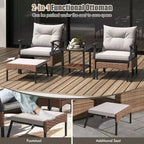 Set da giardino Costway 5 pezzi con tavolino da caffè a 2 livelli e 2 pouf con cuscini inclusi