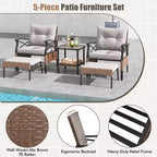 Set da giardino Costway 5 pezzi con tavolino da caffè a 2 livelli e 2 pouf con cuscini inclusi