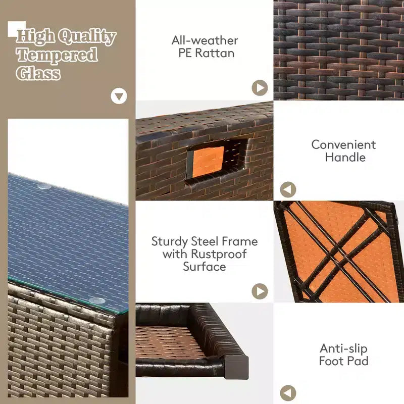 Costway Set Mobili da Esterno in Vimini 8 Pezzi con Contenitore Tavolo in Vetro Temperato 2 Pouf