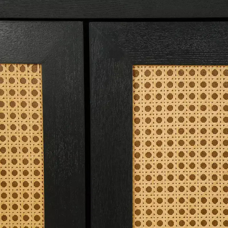Madia in rattan, Mobile contenitore con ante in rattan, Credenza a buffet autoportante per ingresso, soggiorno, corridoio