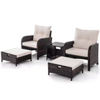 Set Salotto da Esterno 5 Pezzi Costway con 2 Sedie, 2 Pouf e 1 Tavolino da Caffè, Beige
