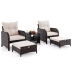 Set Salotto da Esterno 5 Pezzi Costway con 2 Sedie, 2 Pouf e 1 Tavolino da Caffè, Beige