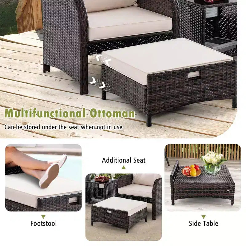 Set Salotto da Esterno 5 Pezzi Costway con 2 Sedie, 2 Pouf e 1 Tavolino da Caffè, Beige