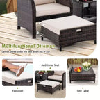 Set Salotto da Esterno 5 Pezzi Costway con 2 Sedie, 2 Pouf e 1 Tavolino da Caffè, Beige