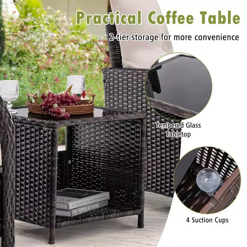 Set Salotto da Esterno 5 Pezzi Costway con 2 Sedie, 2 Pouf e 1 Tavolino da Caffè, Beige