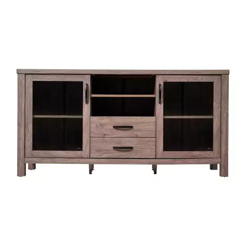Emma and Oliver Madia/Credenza in Legno Ingegnerizzato per Cucina/Sala da Pranzo con Ripiano Aperto, 2 Cassetti e 2 Ante in Vetro Temperato