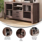 Emma and Oliver Madia/Credenza in Legno Ingegnerizzato per Cucina/Sala da Pranzo con Ripiano Aperto, 2 Cassetti e 2 Ante in Vetro Temperato