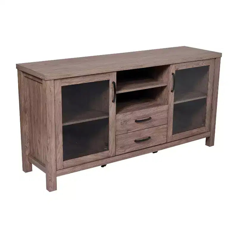 Emma and Oliver Madia/Credenza in Legno Ingegnerizzato per Cucina/Sala da Pranzo con Ripiano Aperto, 2 Cassetti e 2 Ante in Vetro Temperato
