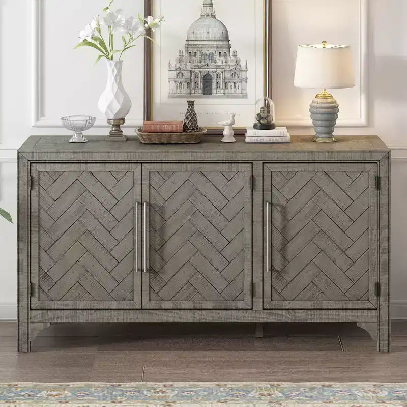 Bahut Rétro Américain 60W avec Étagères Réglables, Meuble de Rangement à 3 Portes pour Salon, Entrée et Bureau 4Q - ModernLuxe