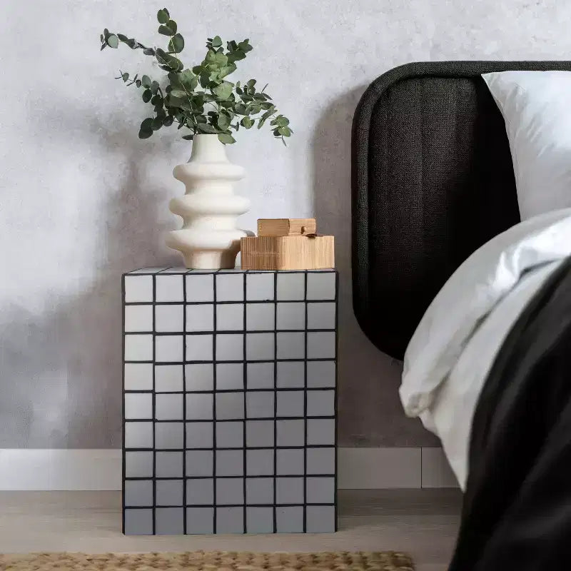 Tavolino rettangolare moderno in ceramica piastrellata in stile bohémien