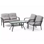 Set di mobili da giardino Costway 4 pezzi, divano da conversazione per esterni, tavolino da caffè in vetro temperato blu navy/grigio