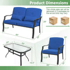 Set di mobili da giardino Costway 4 pezzi, divano da conversazione per esterni, tavolino da caffè in vetro temperato blu navy/grigio