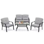Set di mobili da giardino Costway 4 pezzi, divano da conversazione per esterni, tavolino da caffè in vetro temperato blu navy/grigio