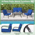 Costway Set Mobili da Giardino 2 Pezzi Divanetto Esterno Tavolino Cuscini Seduta Blu Scuro/Grigio