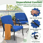 Costway Set Mobili da Giardino 2 Pezzi Divanetto Esterno Tavolino Cuscini Seduta Blu Scuro/Grigio