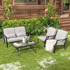 Costway Set Mobili da Giardino 2 Pezzi Divanetto Esterno Tavolino Cuscini Seduta Blu Scuro/Grigio