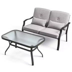 Costway Set Mobili da Giardino 2 Pezzi Divanetto Esterno Tavolino Cuscini Seduta Blu Scuro/Grigio
