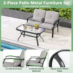 Costway Set Mobili da Giardino 2 Pezzi Divanetto Esterno Tavolino Cuscini Seduta Blu Scuro/Grigio