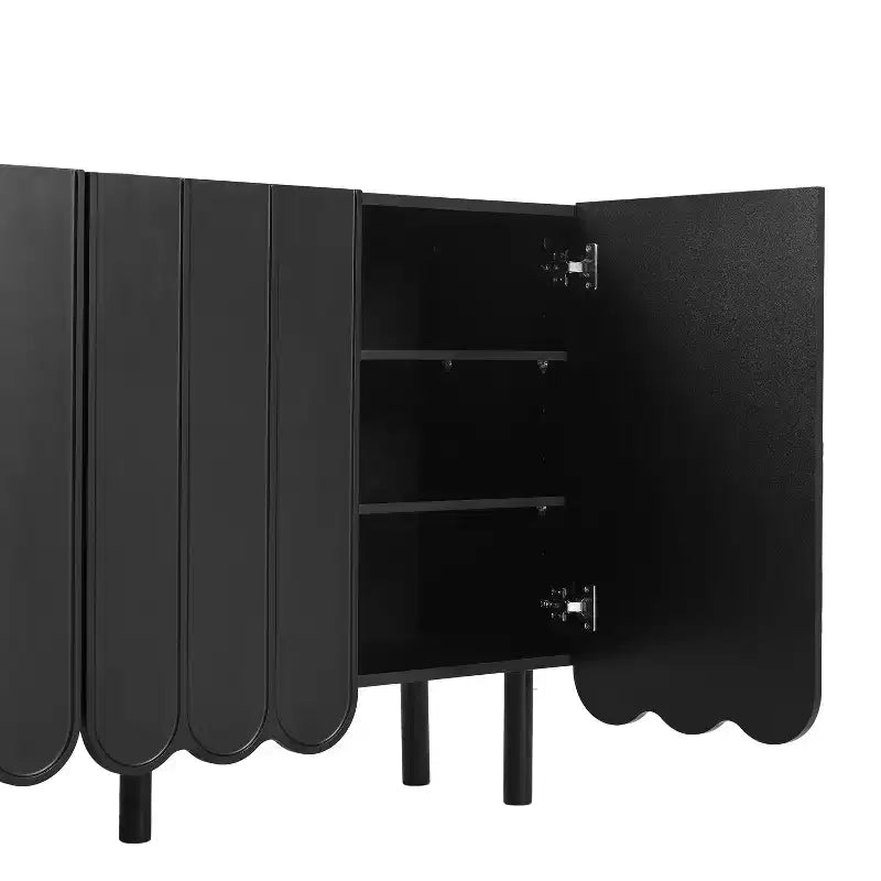 Meuble à chaussures minimaliste de style crème avec 5 pieds en bois massif, buffet avec étagères réglables et portes ondulées 4B - ModernLuxe