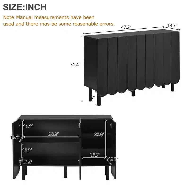 Meuble à chaussures minimaliste de style crème avec 5 pieds en bois massif, buffet avec étagères réglables et portes ondulées 4B - ModernLuxe