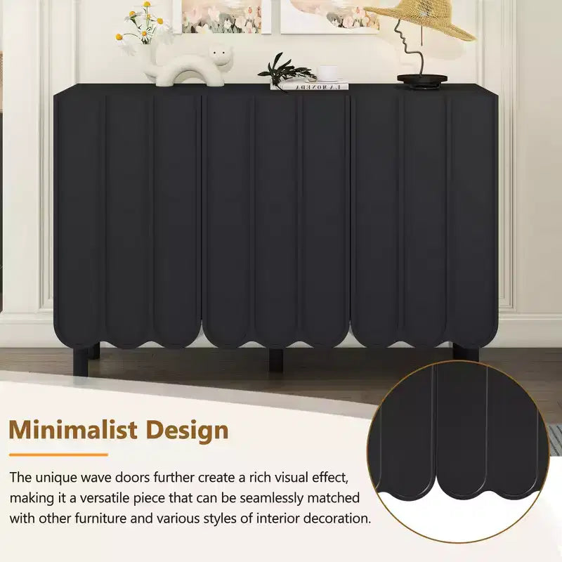 Meuble à chaussures minimaliste de style crème avec 5 pieds en bois massif, buffet avec étagères réglables et portes ondulées 4B - ModernLuxe