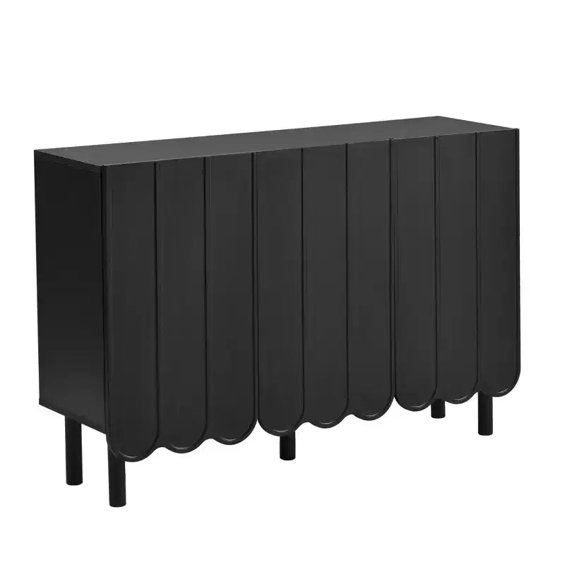 Meuble à chaussures minimaliste de style crème avec 5 pieds en bois massif, buffet avec étagères réglables et portes ondulées 4B - ModernLuxe